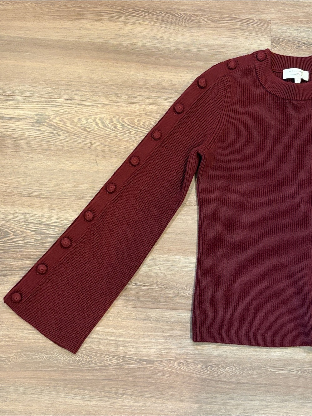 Sézane Burgundy Button-Accent Sweater Wool and Cotton Size S - Picture 5 of 7